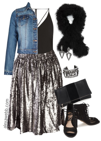 Plus Size Silver Sequin Skirt Outfit - Alexa Webb