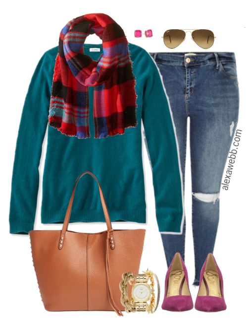 Plus Size Teal Sweater Outfit - Alexa Webb