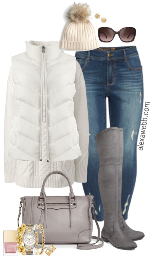 White Puffer Vest Outfit - Winter Outfit Idea