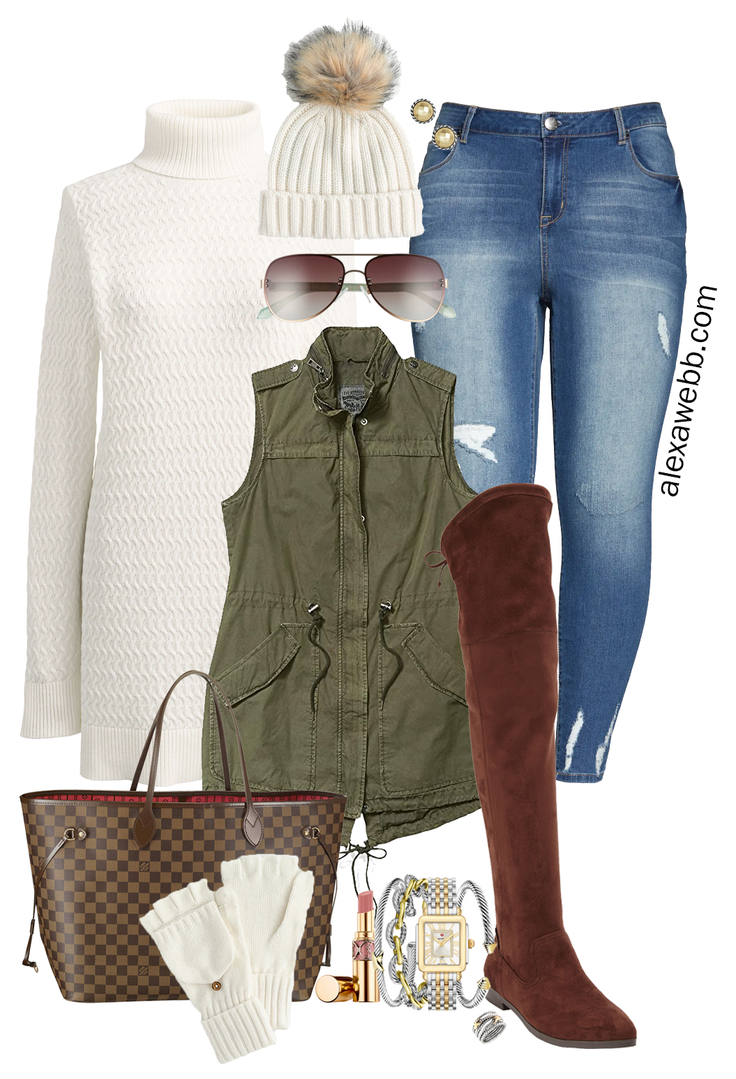 preppy fall winter outfit striped turtleneck louis vuitton speedy